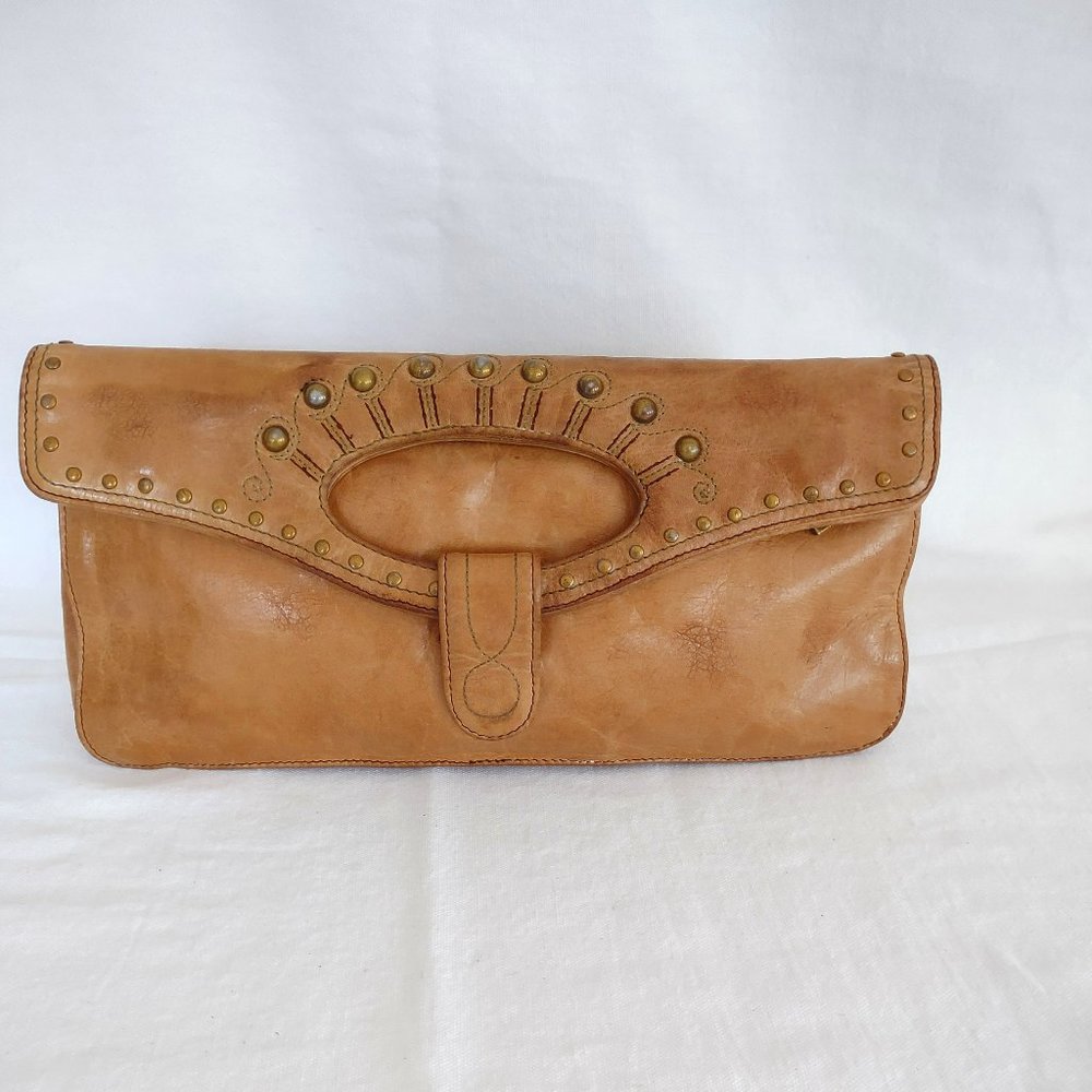 Hobo International Camel Colored Leather  with Gold Stud Accents